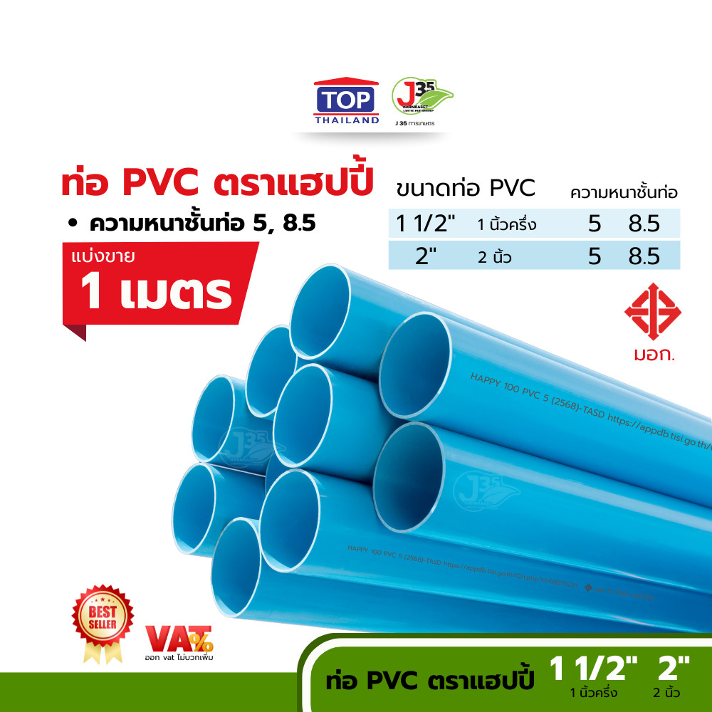 (แบ่งขาย)ท่อPVC 1½นิ้ว 2นิ้ว แบ่งขาย 1เมตร  98เซนติเมตร ความหนาชั้นท่อ 5,8.5 ท่อประปา ท่อน้ำ มอก. PVC