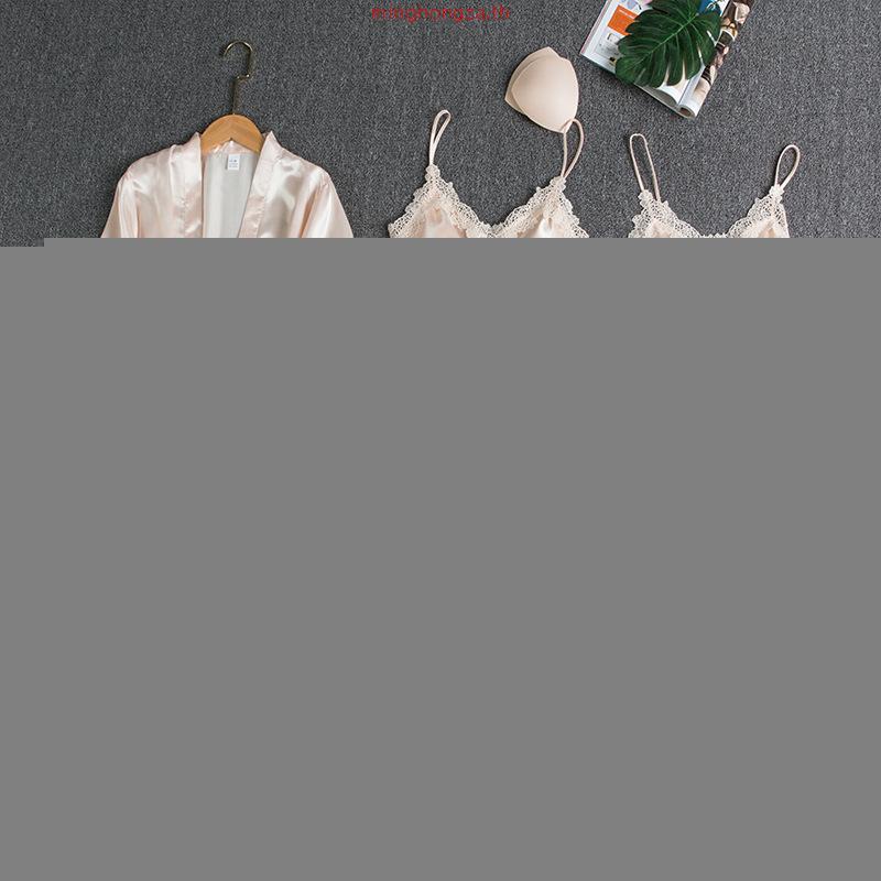 [SME] 5PC ผ้าไหม Robe Sp ชุดสตรีลูกไม้ซาตินชุดนอนชุดนอนชุด V คอ C Nighties สวม Pijama บ้านชุดนอนฤดูใ