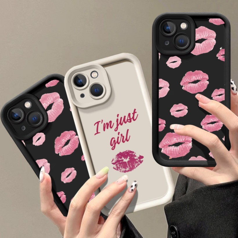 ใช้งานร่วมกับ OPPO A18 A38 A58 A78 A79 A98 A57 A77 A77S เคสโทรศัพท์ริมฝีปากสีชมพู Kiss ซิลิโคนนุ่ม