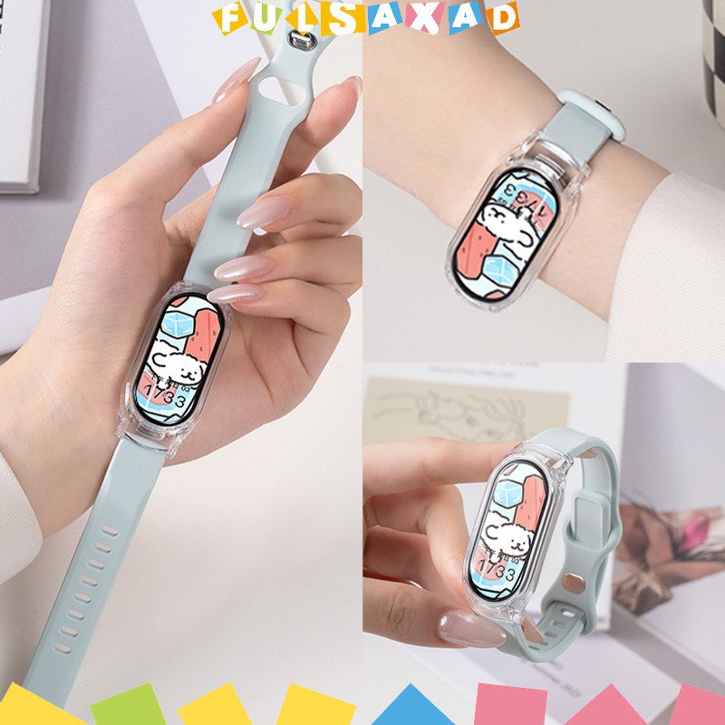 เคสพีซีใส สายรัดซิลิโคน for สมาร์ทวอทช์ Xiaomi Mi Band 10 9 สายรัดยาง แผ่นป้องกันหน้าจอ ฝาครอบกันกระแทก อุปกรณ์เสริม