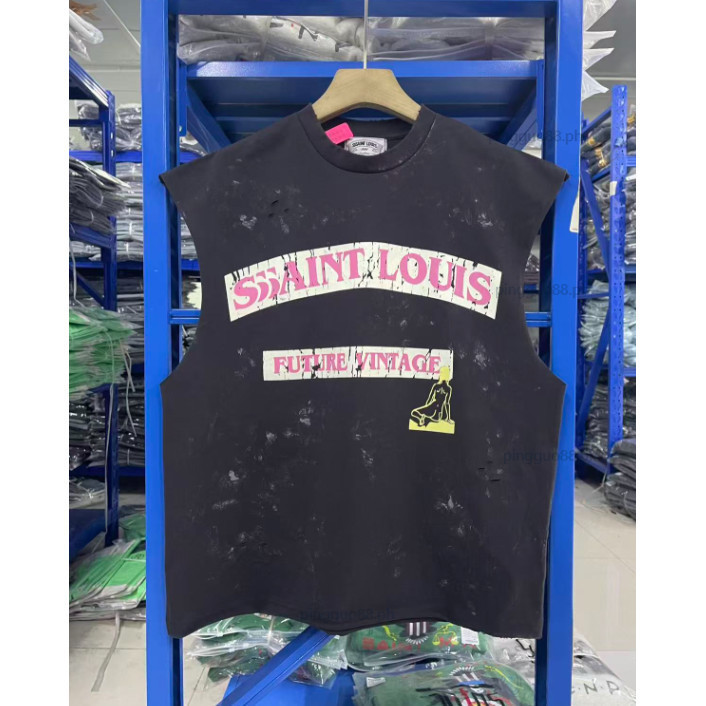 เสื้อยืดแขนกุด สไตล์ไฮสตรีท พิมพ์ลายล้างน้ำได้ พร้อมโลโก้และเอฟเฟคเดรสทRESSED
