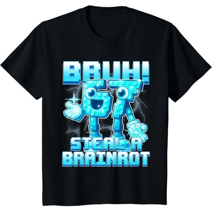 เสื้อยืดเด็ก Roblox Six Seven  UNISEX Bruh 67 Six Seven 6-7   Brainrot Meme for Kids Teens Roblox T-