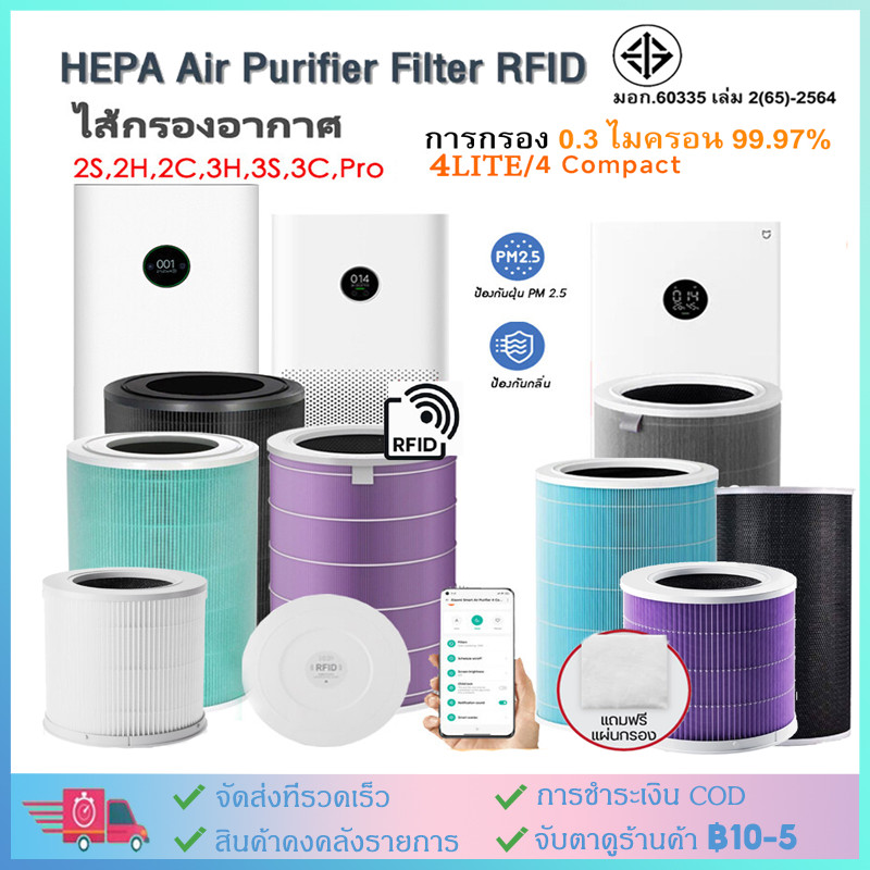 COD(มี RFID)ไส้กรอง สำหรับ Xiaomi Mi Air Purifier Filter ไส้กรองอากาศ xiaomi รุ่น 2S/2C/2H/Pro/3C/3H และ 4lite/4compact