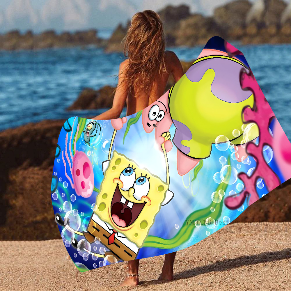 Cartoon Spongebob Towel Microfiber Beach Towel Quick Dry Kids Beach Blanket Soft Unisex Camping Pool