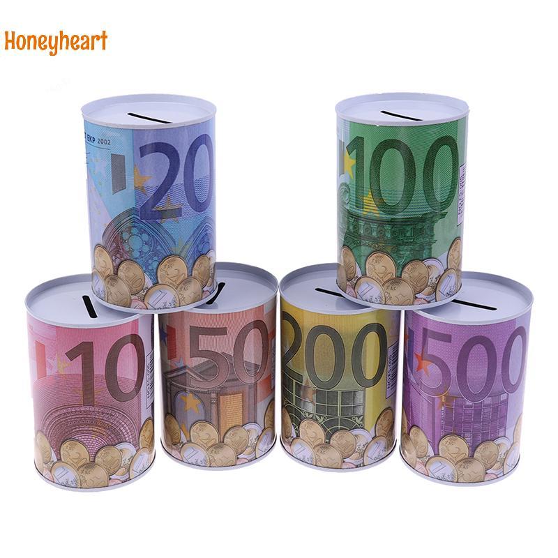 <Honeyheart> Euro Dollar Money Box Safe กระบอก Piggy Bank Bank Bank สําหรับกล่องฝากเหรียญ