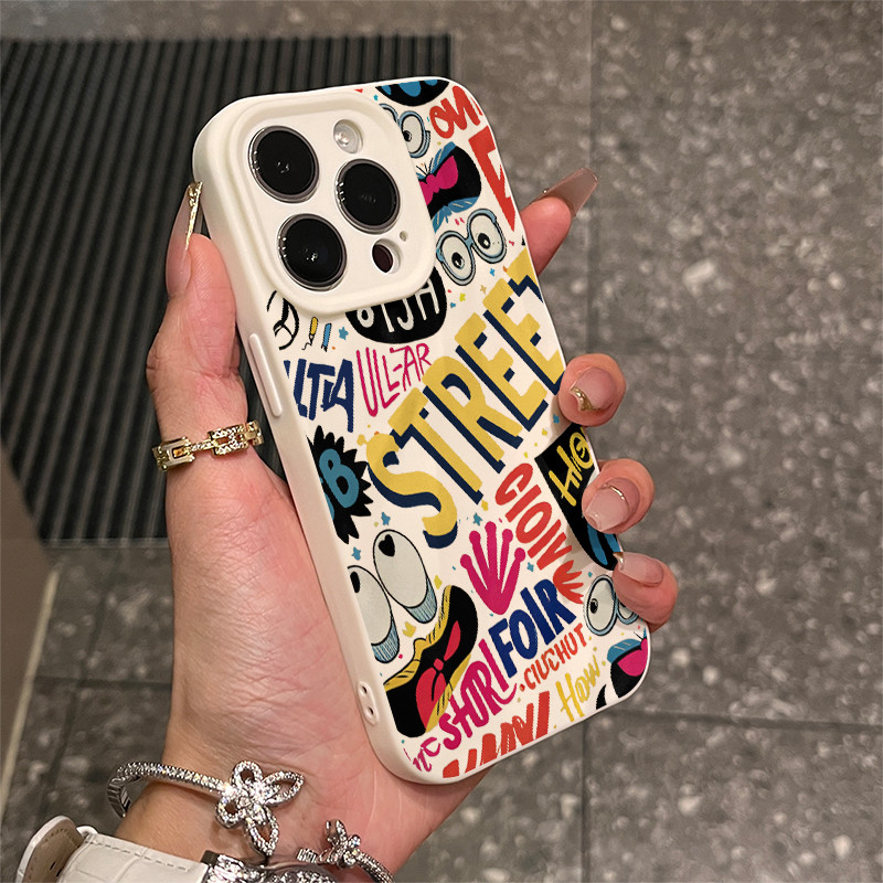 กราฟฟิตีภาษาอังกฤษสีสันสดใสสําหรับ iPhone 1715promax เคสโทรศัพท์จีบ 11 13 12 soft xr ชุด 8P
