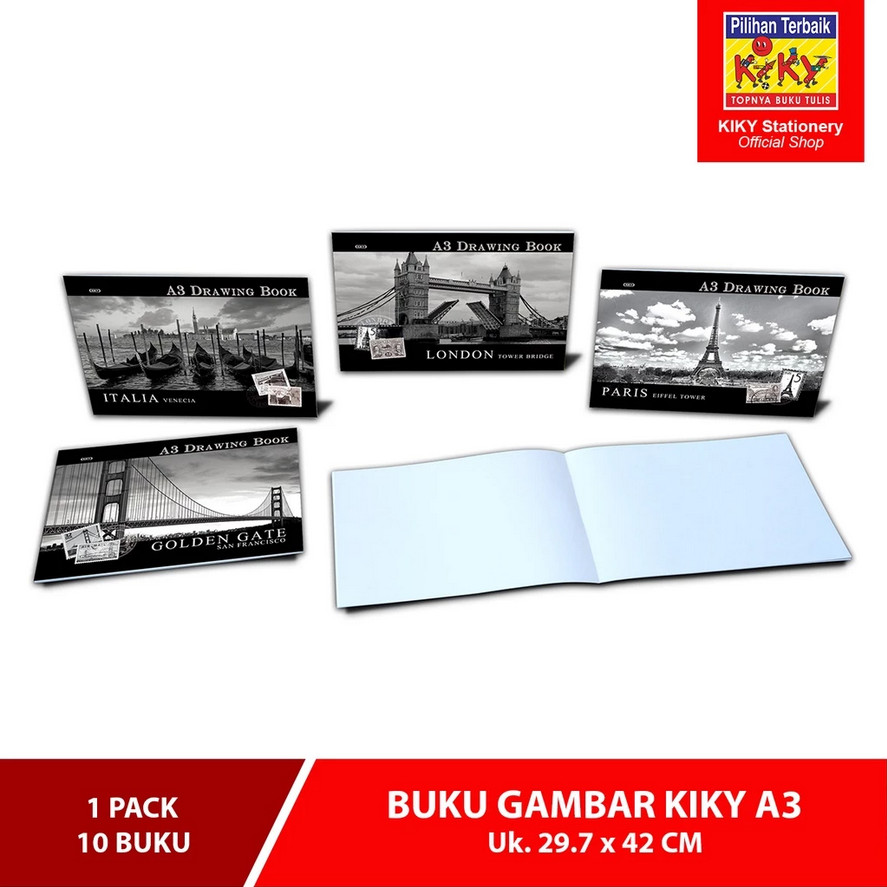 (1 ชิ้น) KIKY DRAWING BOOK / A4 A3 LARGE SMALL DRAWING BOOK SKETCH COLORING CHILDREN THICK PAPER