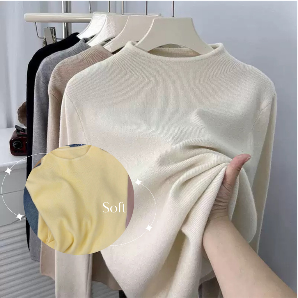 เสื้อแขนยาวคอตั้ง Soft Ribbed Knit เนื้อนุ่ม ใส่สบาย freesize
