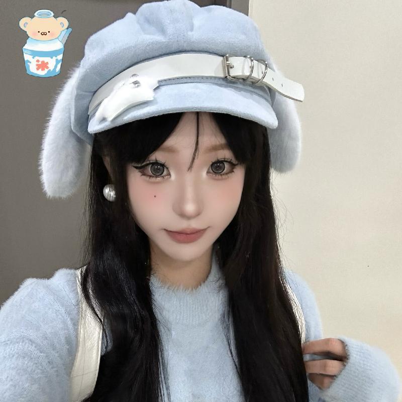 Y2K Aesthetic Beret Hat for Women & Girls, Cute Puppy Dog Ear Design