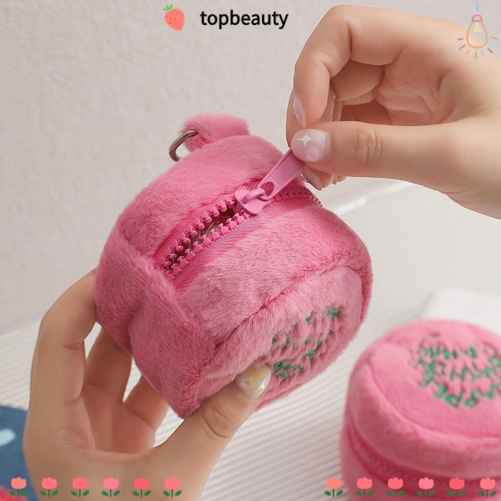 ท็อปบิวตี้ กระเป๋าสตางค์ ที่เก็บหูฟัง พิมพ์ตัวอักษร กระเป๋าใส่เหรียญ แฟชั่นตุ๊กตาการ์ตูน สีชมพู กระเป๋ามินิ