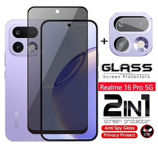 2 IN 1 ตัวป้องกันหน้าจอความเป็นส่วนตัวฟิล์มกระจกนิรภัยสําหรับRealme 16 T Pro 16T 16x 16Pro Realme16 Pro Realme16Proกล้องด้านหลังเลนส์ป้องกันกระจกฟิล์มด้านหน้าป้องกันคลุมทั้งหมด