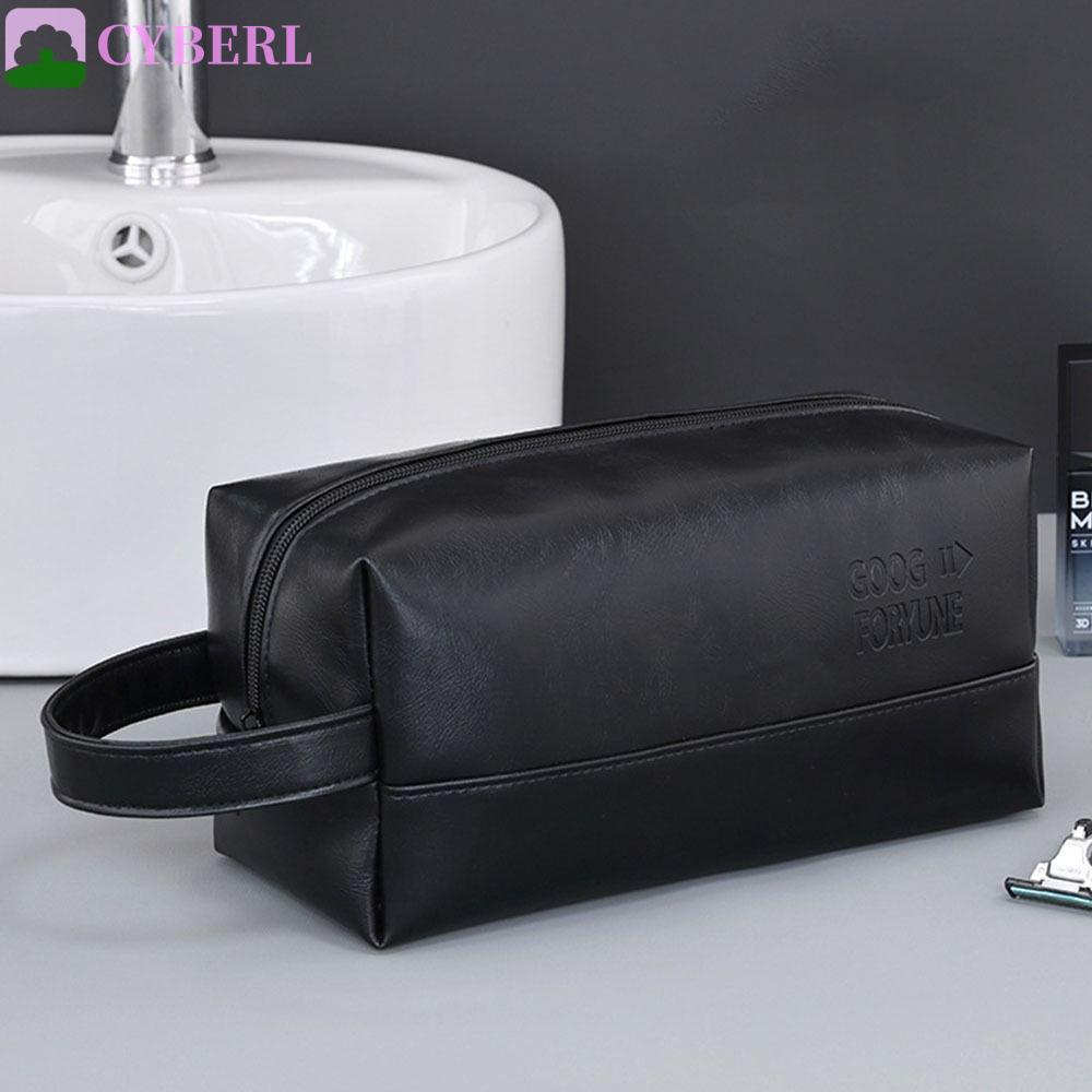 CYBERLINX Men Wash Toiletry Bag, Waterproof Large Capacity PU Makeup Pouch, Vintage Handheld Zipper Multi Pocket Business Cosmetic Bag Men