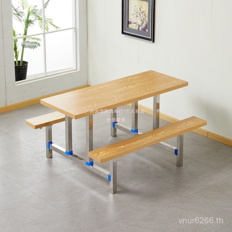 Conjoined ผสมโรงเรียน Fast Food ร้านอาหารทนไฟ Board Canteen 6-Person โต๊ะเก้าอี้แก้วเหล็ก 4-Person โ