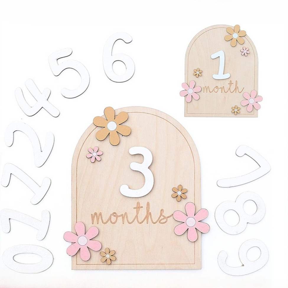 [COD]1ชุดเด็กรายเดือน Milestones การ์ด Fine Workmanship บันทึกการเจริญเติบโตของทารกไม้ Milestone การ์ดสําหรับทารกแรกเกิด