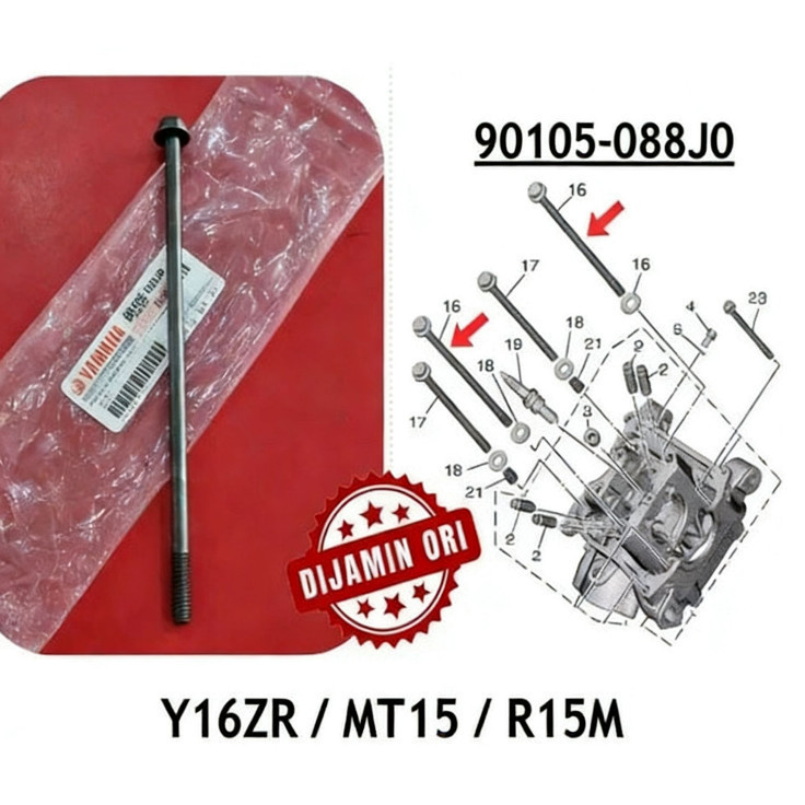 YAMAHA PART Y16 / MT15 / R15 V3-V4 / R15M 90105-088J0 [ LONG ] CYLINDER HEAD BOLT STUD