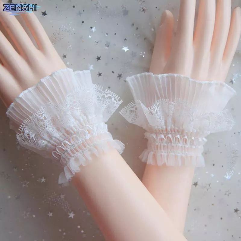 Zenshiaa 1 คู่เล็บลูกไม้ตกแต่ง Cuff Double-Layer ตาข่ายฮอร์นแขนเล็บแสดงยาแขน DIY ยิง Baground Prop