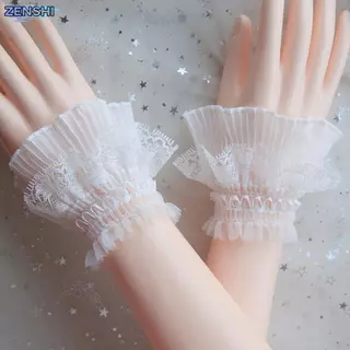 Zenshiaa 1 คู่เล็บลูกไม้ตกแต่ง Cuff Double-Layer ตาข่ายฮอร์นแขนเล็บแสดงยาแขน DIY ยิง Baground Prop
