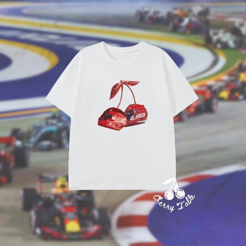 Cherry Ferrari F1 Scuderia Graphic T-shirt Ready Stock Unisex Cotton Leclerc Sainz Helmet Racing Sho