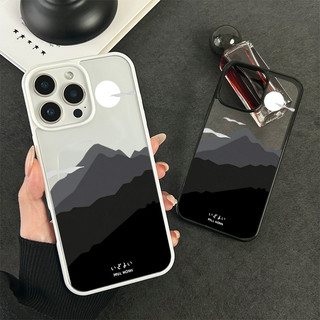 เคสโทรศัพท์ สำหรับ iPhone 11 13 16 ProMax 17 Case iPhone 13 14 15 ProMax 12 13 ProMaxภูเขาเงาและจันทร์ในคืนสีขาวดำ อะคริ