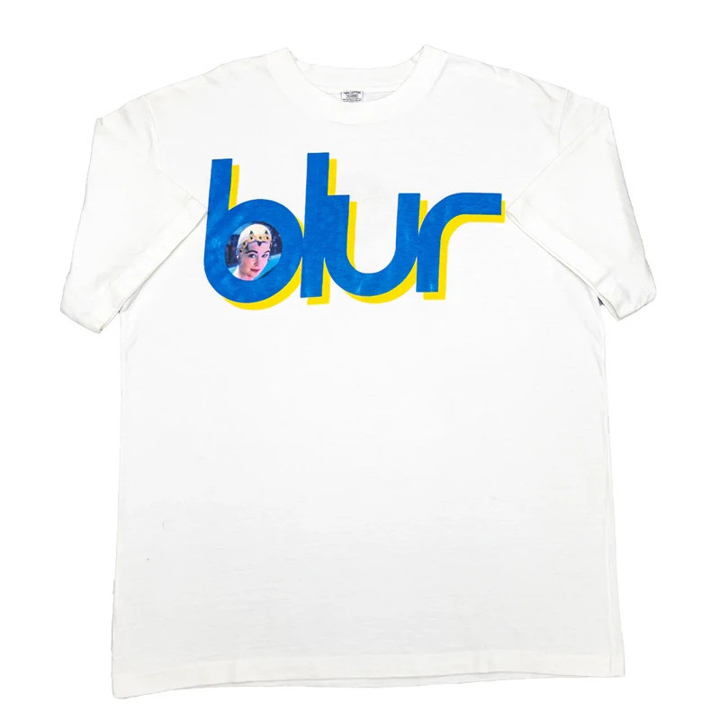 เสื้อยืดแขนสั้นทรงหลวมผ้าฝ้ายลายพ่นสไตล์อเมริกันลำลอง วงดนตรี BLUR Blur Band แนวร็อกพังก์อังกฤษ