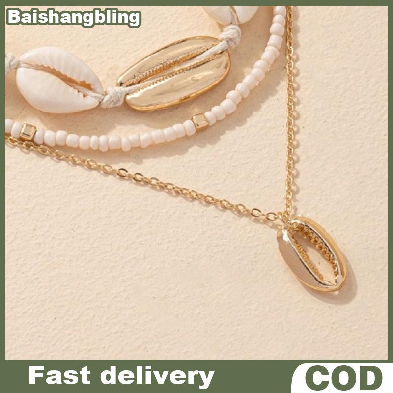 BSBL สามชั้นชายหาดเปลือกหอย Choker Nelaces Bohemian ธรรมชาติ Nelace คอสั้นสําหรับผู้หญิงเชือก Choker