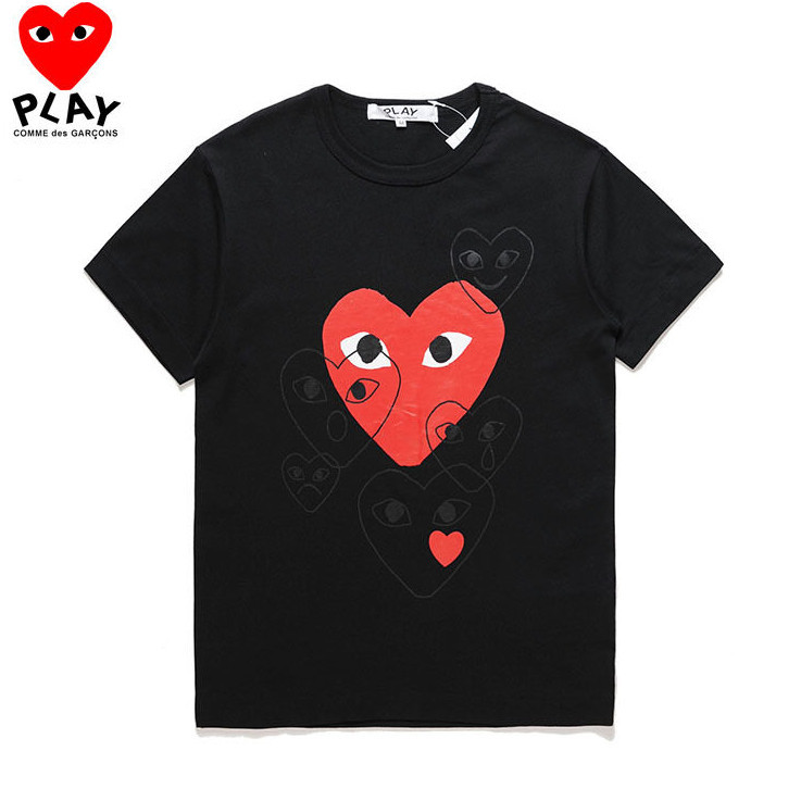 COMME Des GARCONS CDG PLAY T-Shirt สำหรับผู้หญิง ทำจากผ้าฝ้ายคุณภาพดี ทรงคลาสสิก แขนสั้น รอบคอน่าสวมใส่