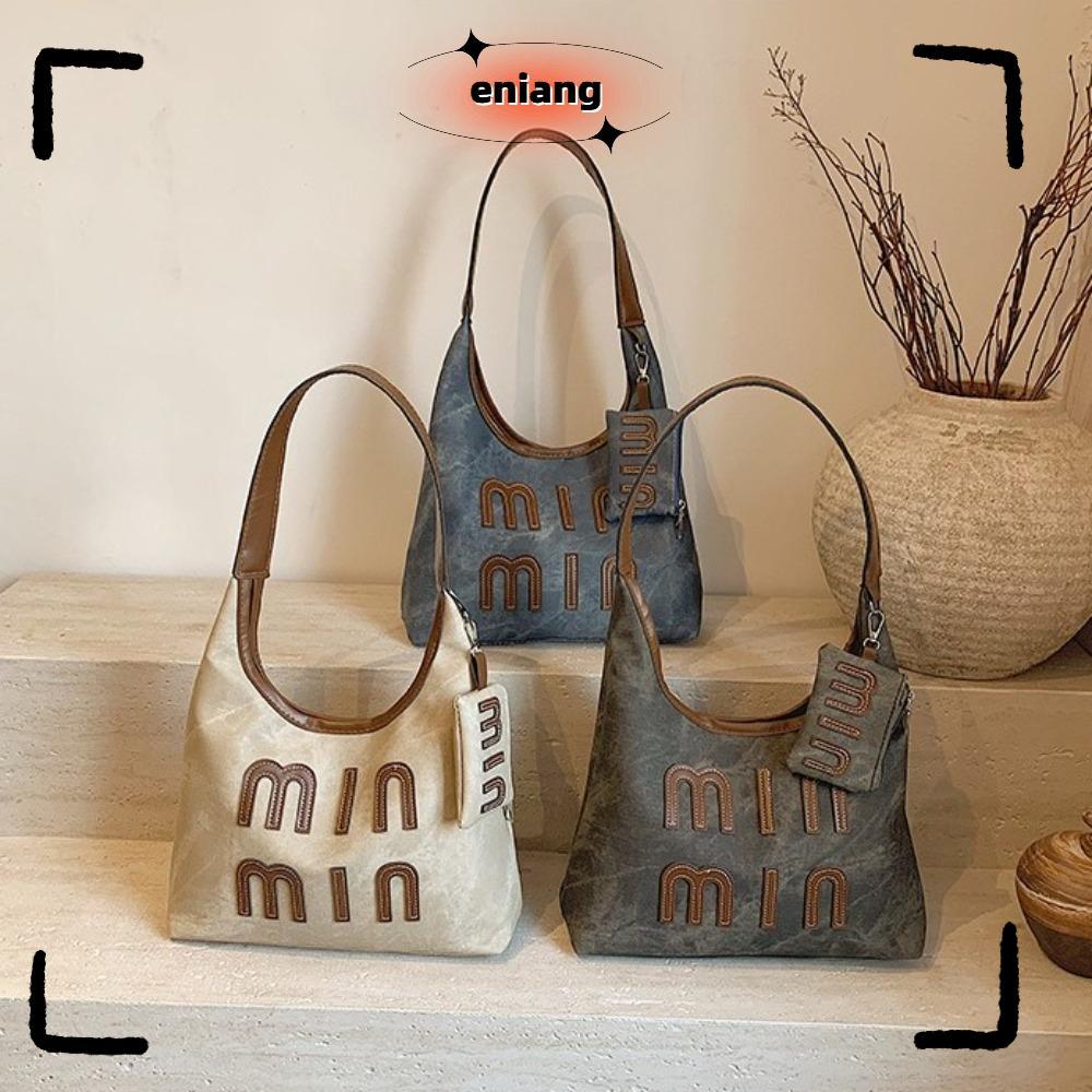 Eniang815 กระเป๋าสะพายไหล่,หนัง PU พร้อมกระเป๋าใส่เหรียญถุงช้อปปิ้ง,แฟชั่นย้อนยุคความจุขนาดใหญ่หลายสีกระเป๋าโท้ตลําลองสําหรับผู้หญิงสาว