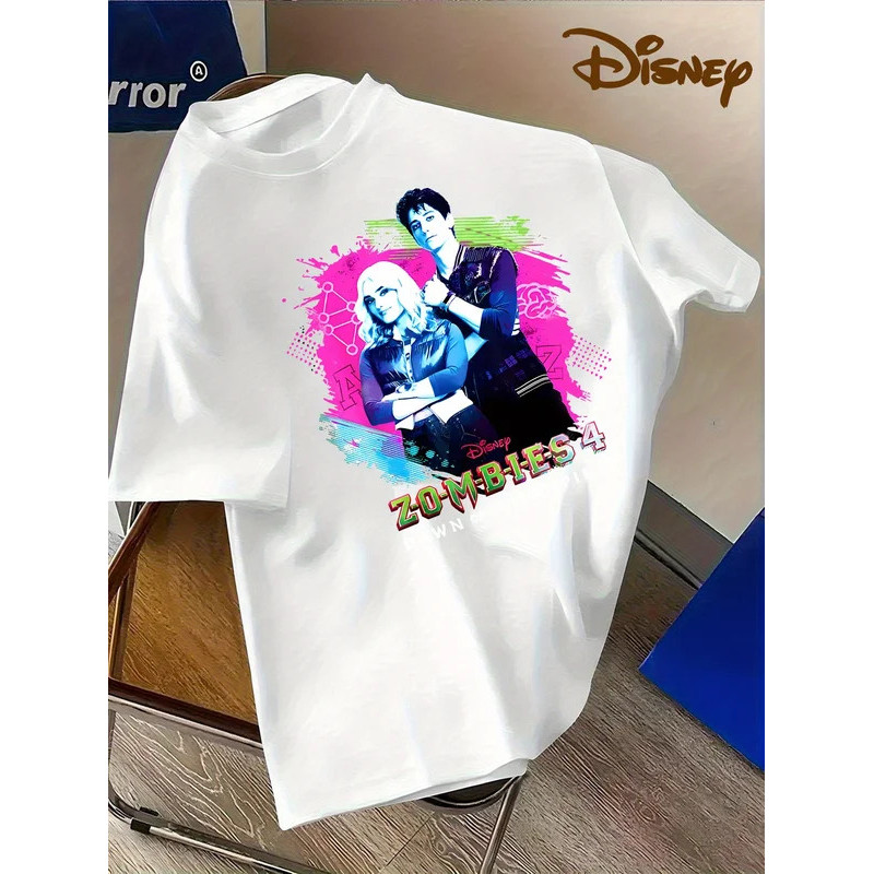 เสื้อยืดพิมพ์ลาย Disney Zombies 4 Dawn of The Vampires สำหรับผู้ชายและผู้หญิง เสื้อแขนสั้นลายการ์ตูน