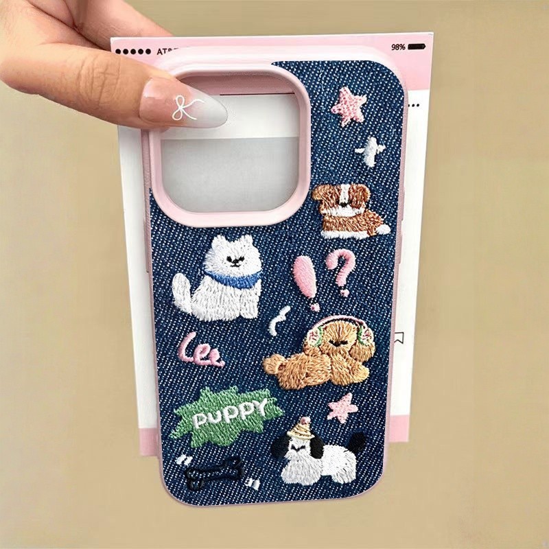 เคส For IPhone 17 15 11 13 16 14 12 Pro Max 16 14 8 7 15 Plus 8Plus XR X XS Max การ์ตูนลูกสุนัขลูกแมวหนังผิวสัมผัสนุ่ม