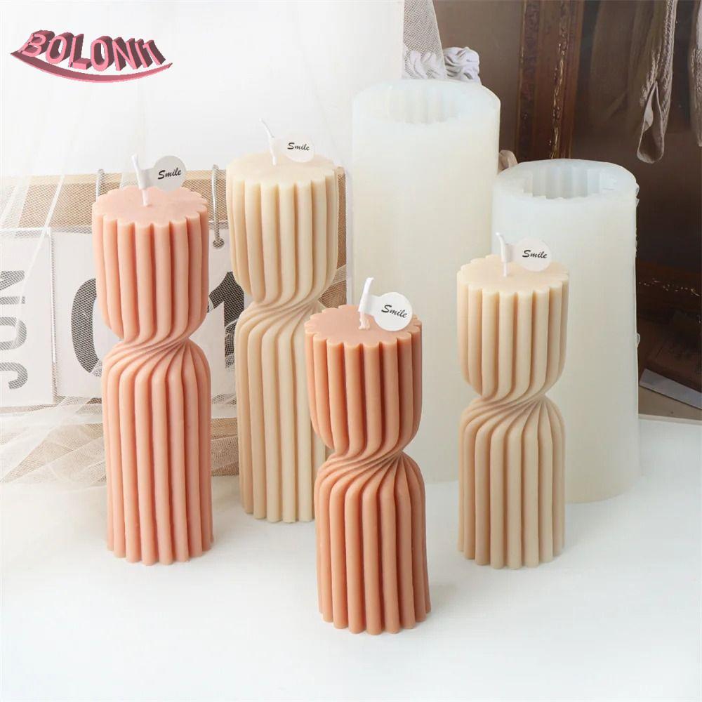 BO Stripe แม่พิมพ์เทียนทรงกระบอก, เสา Pinstripe เทียนแบน Mould, ยิปซั่ม DIY เรขาคณิต 3D แม่พิมพ์คอลั