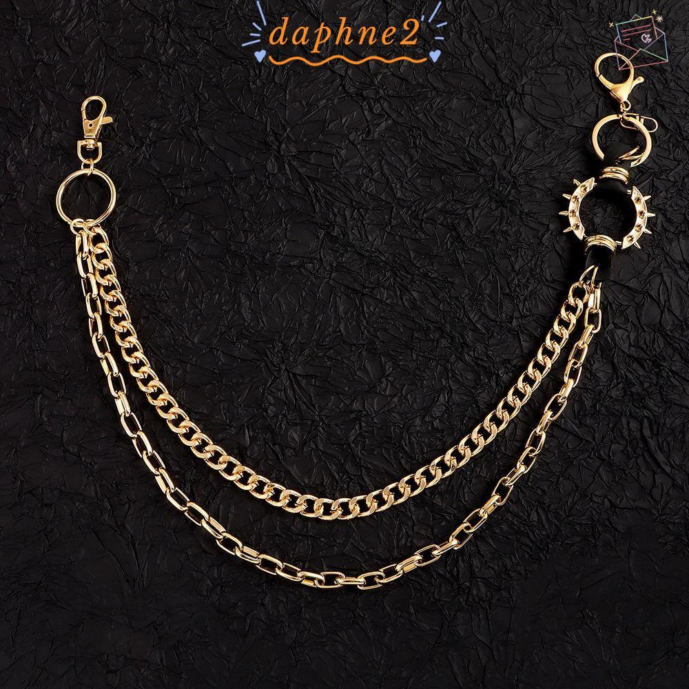 DAPHNES กางเกงยีนส์.Layered สไตล์ Y2K HipHop พร้อมพวงกุญแจ สำหรับ Egirls และ Eboys