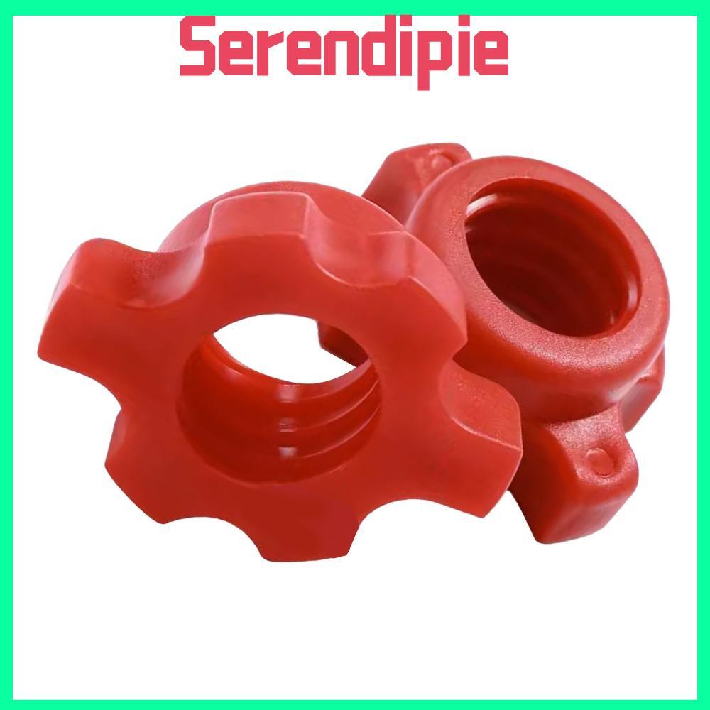 SERENDIPIE 4 ชิ้น Dumbbell Nuts, Hex Fixing Red Spinlock Collar, Weightlifting Anti Slip Easy Operat