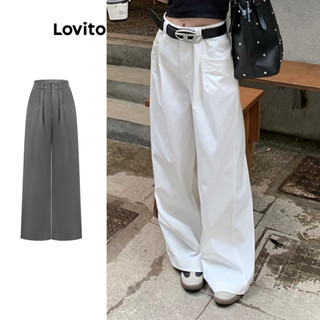 Lovito กางเกงลําลอง กางเกงซิปกระเป๋าธรรมดาสําหรับผู้หญิง LNE…