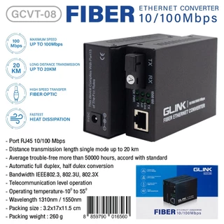 GLINK GCVT-08 Fiber to Lan Media Converter 10/100 MB 20Km (2pcs/1Set)
