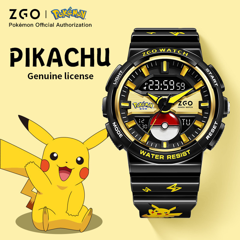 ZGO x Pokemon Pikachu นาฬิกาผู้ชาย Dual Display 50M กันน้ําแฟชั่นของขวัญกีฬา 8572