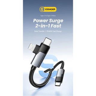 Essager 65W อลูมิเนียมอัลลอยด์ Type C ถึง L+ C สาย 2 in 1 อะแดปเตอร์สายไฟชาร์จเร็ว USB2.0 480Mbps สําหรับทั้งอุปกรณ์ Type-C และ iP