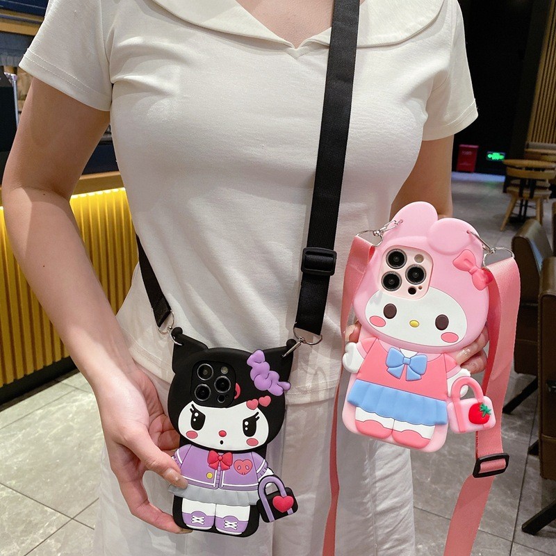 เหมาะสําหรับ iPhone 17 ชิ้นเคสโทรศัพท์ Apple 16Promax Melody น่ารัก Kuromi เชือกแนวทแยง 3.18