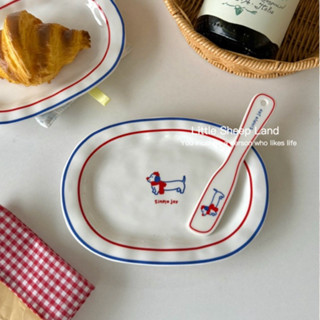 จานขนม จานมีดเนย ลายinsผ้าพันคอสุนัขน่ารัก🧣 สไตล์เกาหลี