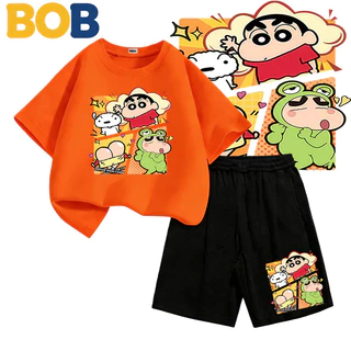 【จัดส่งไทย】2ชิ้น ชุดแฟชั่นเด็ก ชินจัง Shinchan ลายการ์ตูน NASA เสื้อยืดแขนสั้น+กางเกงขาสั้น สำหรับเด็กอายุ 1-14ปี#132