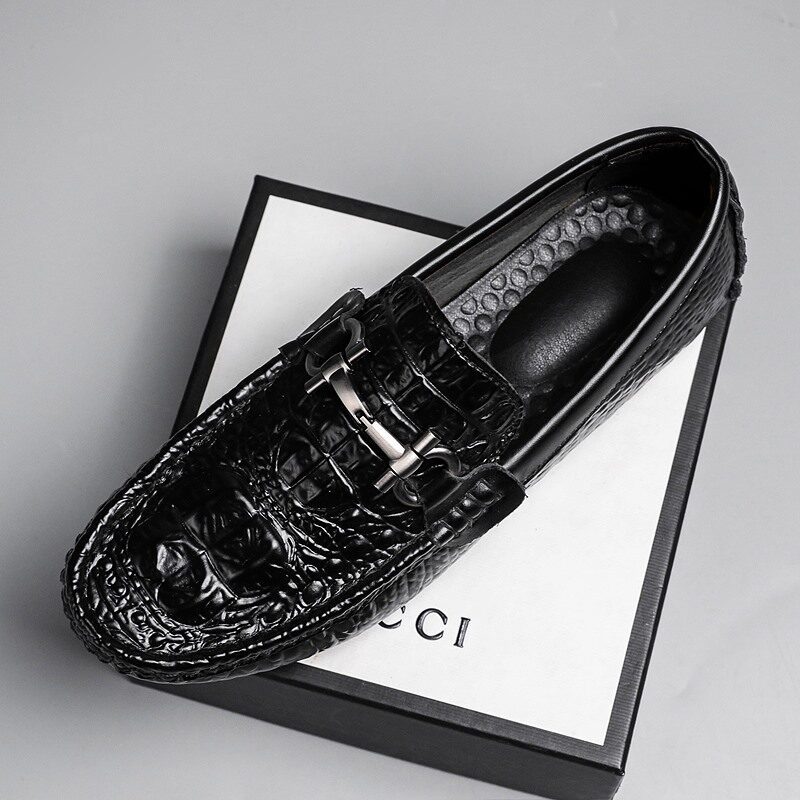 ECHOLI Retro British Men's Loafers Leather Crocodile Men's Boat Shoes Casual Classic Men's Flat Shoe
