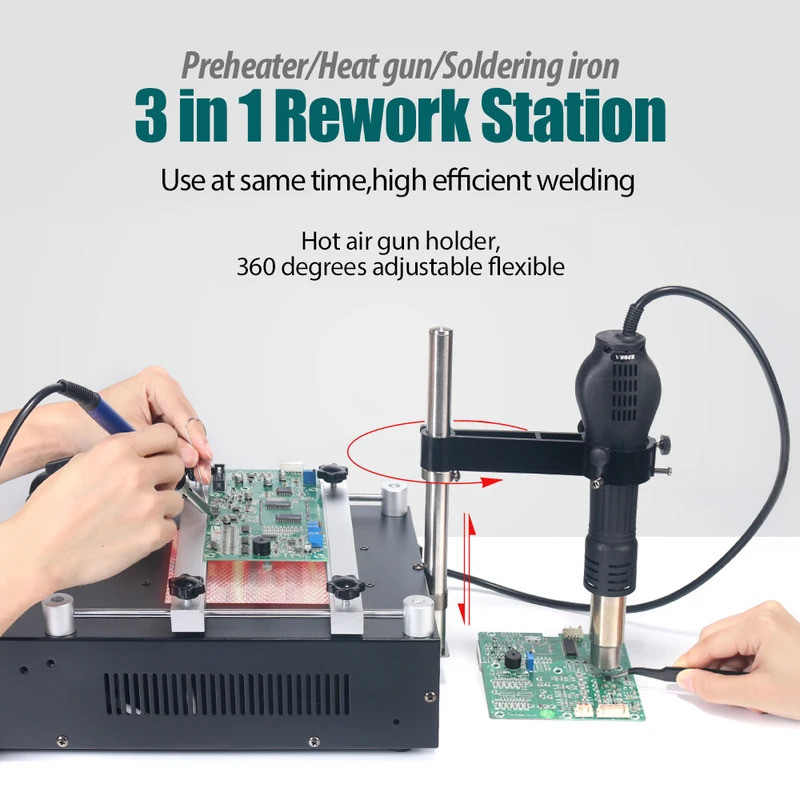 YIHUA 853AAA + 1200W สถานีบัดกรี Desoldering 3 In 1 Hot Air Gun หัวแร้ง Rework Station เครื่องมือเชื