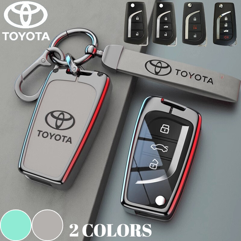 สังกะสีอัลลอยด์ Flip รถ Remote Key Fob สําหรับ Toyota Auris Corolla Reiz Avensis Verso Yaris Aygo Rav4 Scion Nappa Cowhide ของแท้หนัง TPU เกราะป้องกันพวงกุญแจ