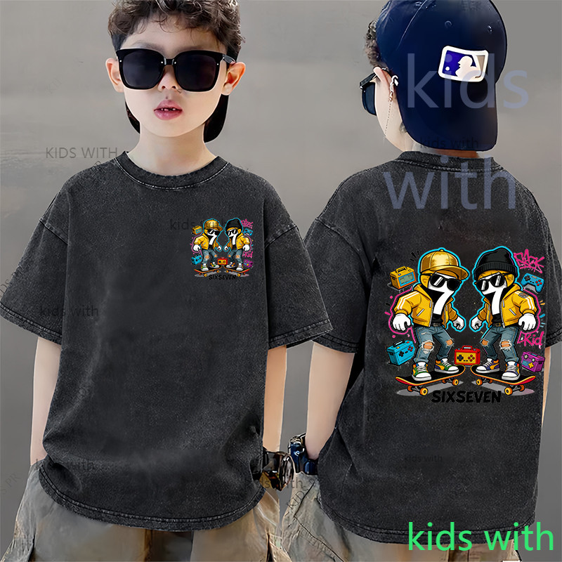 COD 2026 สินค้าใหม่ ทรงหลวม คอกลม เสื้อเด็ก kids Distressed T-shirt ผ้าฝ้าย เด็กชาย เสื้อผ้าเด็ก t-s