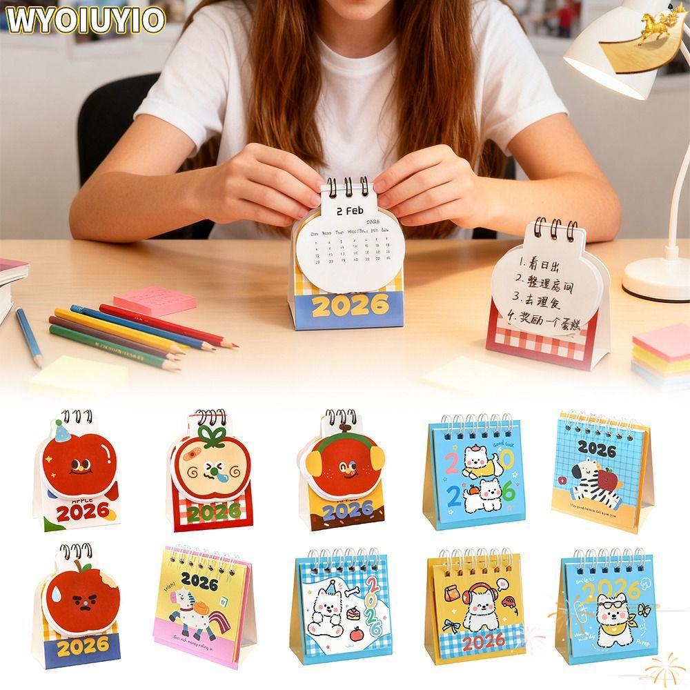 WYOIUYIO ปฏิทินตั้งโต๊ะ, รูปผลไม้การ์ตูน 2026 ปฏิทินตั้งโต๊ะ, Creative Mini Coil Binding แบบพกพา Daily Planner สํานักงานอุปกรณ์การเรียน