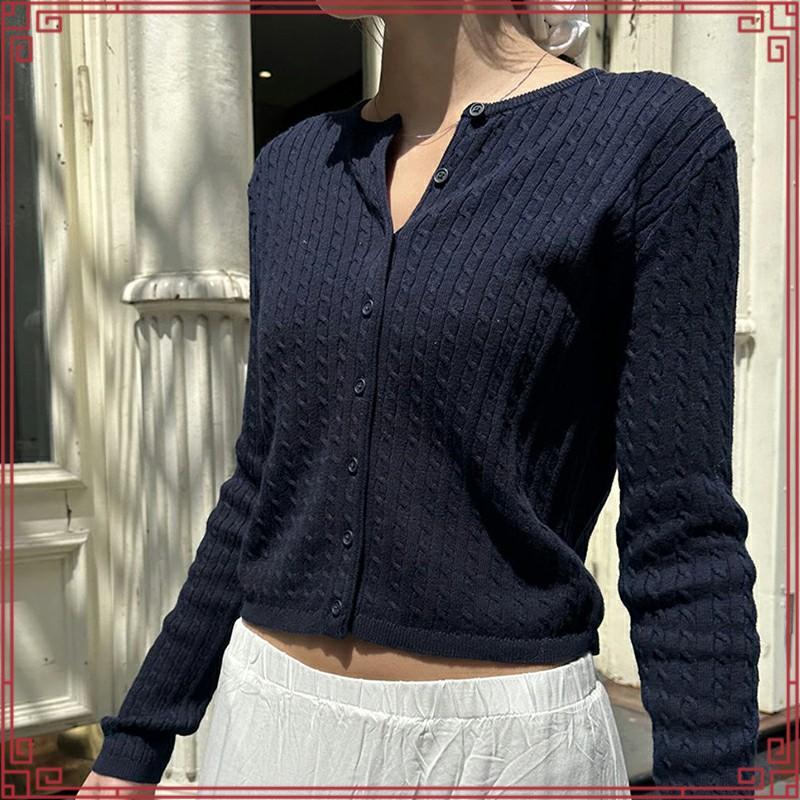 (พร้อมส่ง) BrandyMelville Zoe Cable Knit Cardigan (สีกรม) เสื้อคาร์ดิแกน เสื้อแขนยาว ของแท้จากช็อป