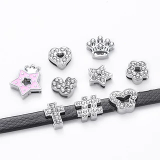 St.kunkka สร้อยข้อมือสายหนัง จี้เพชร DIY ตัวการ์ตูน แพนด้า หัวใจ สายรัด DIY สำหรับปลอกคอสัตว์เลี้ยง 1 ชิ้น