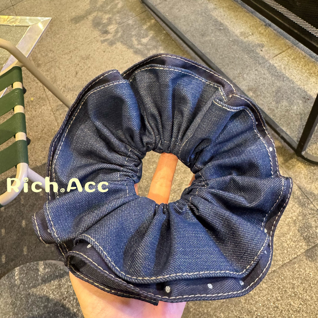 เครื่องประดับผมสไตล์เกาหลี Denim Polka Dot Hair Tie เสริมความสวยงามให้เส้นผม รหัส 25KS819