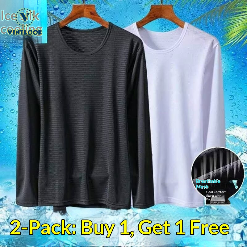 VINTLOOK เสื้อแขนยาวตาข่ายสำหรับผู้ชาย ผลิตจากผ้าไหมน้ำแข็งระบายอากาศได้ดี และแห้งไว