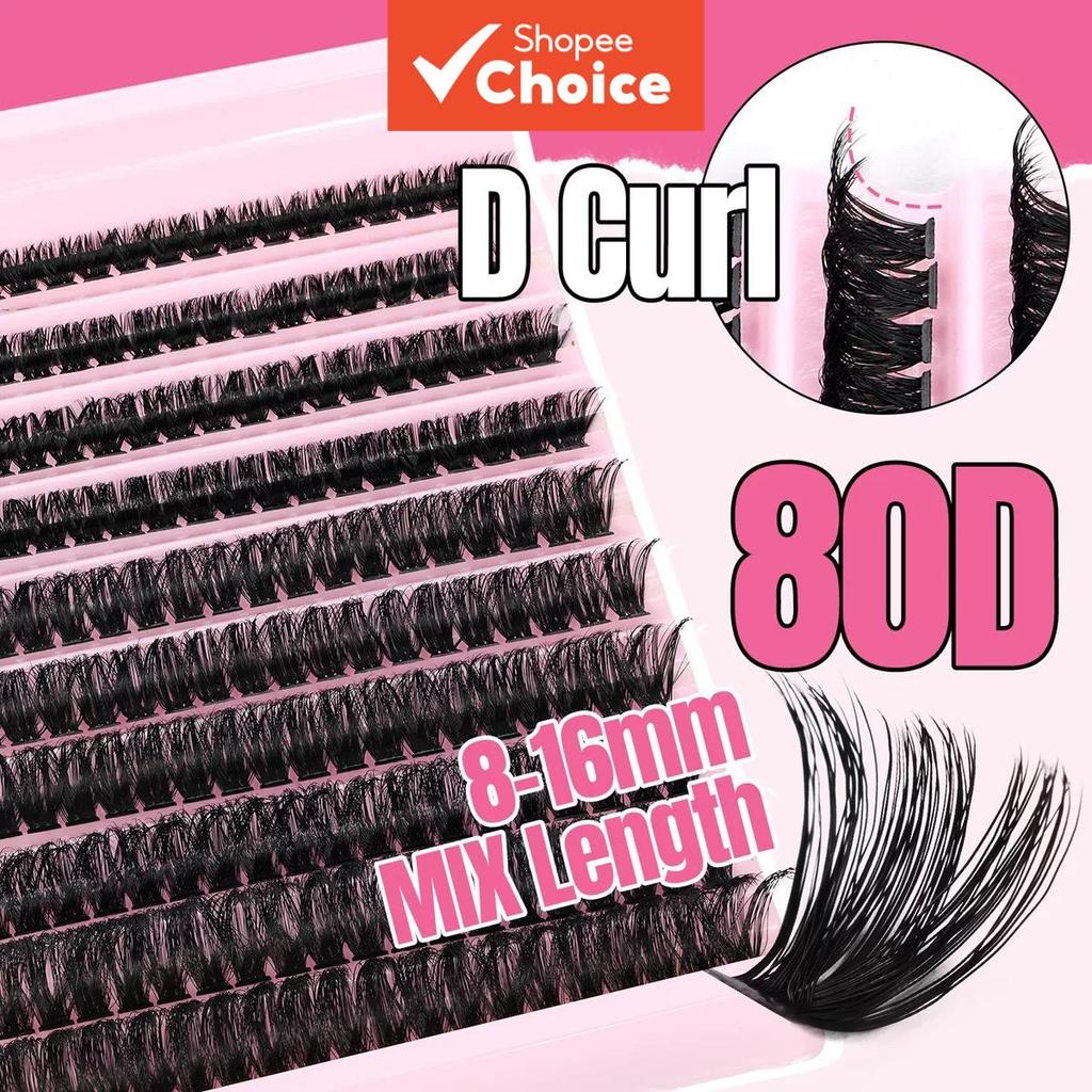 Lash Clusters Kit 8-16 มม. , D-Curl 3D Wispy Volume, DIY Eyelash Extensions