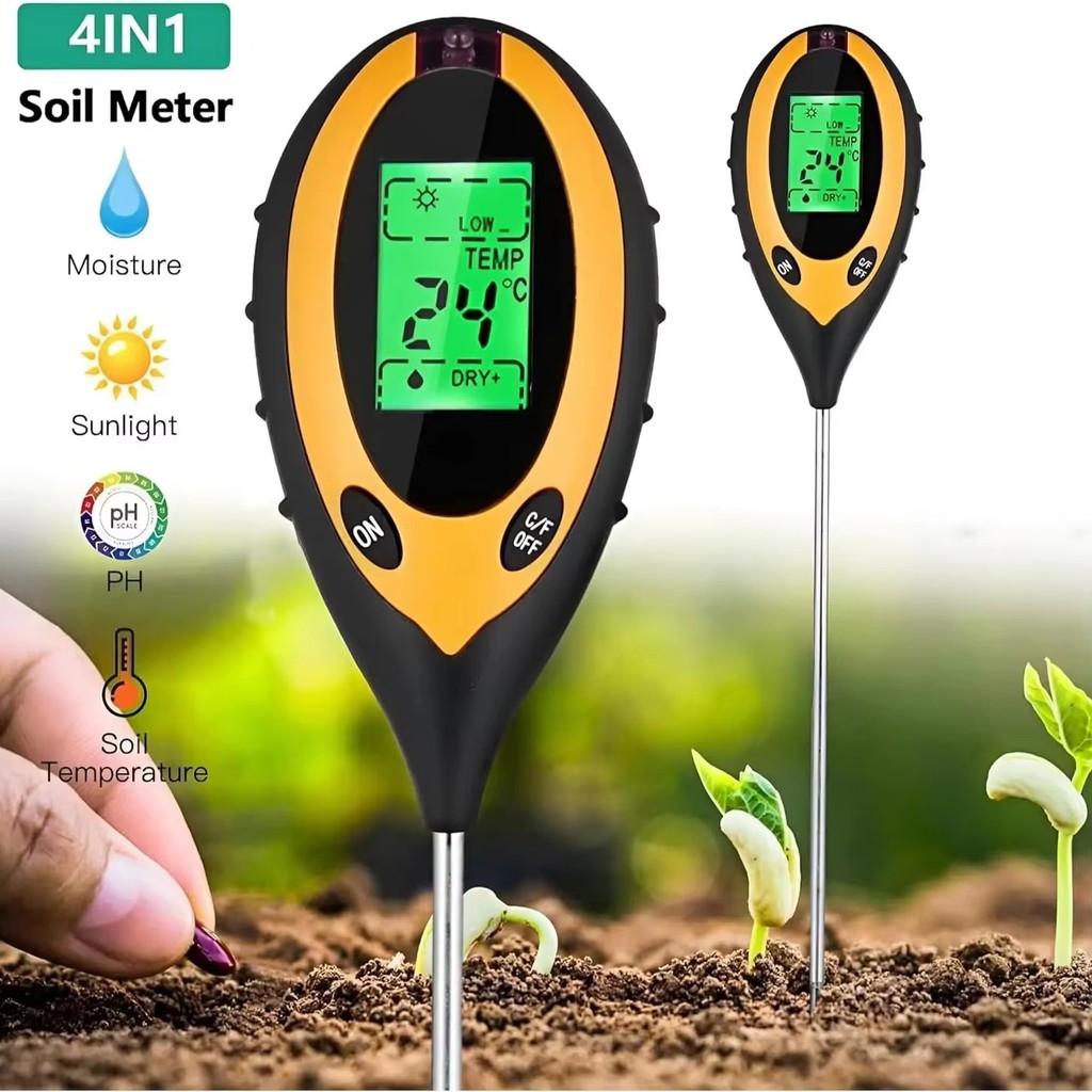 ดิน pH Meter 4 in 1 PH Light Moisture Acidity Tester Soil Tester Moisture Meter Plant Soil Tester Ki